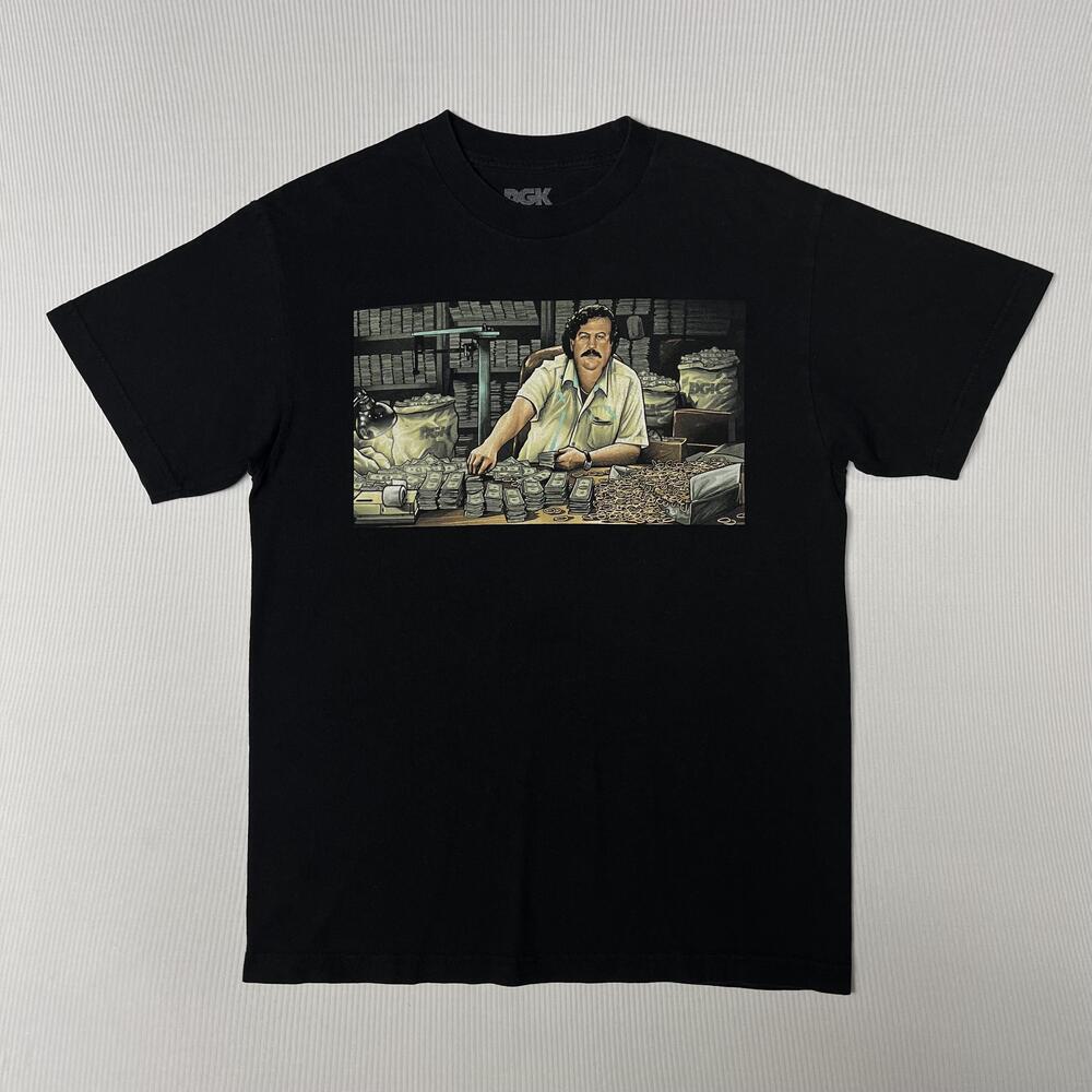 Pablo Escobar Counting Shirt Mens M Black Money Stacks Office Graphic Tee